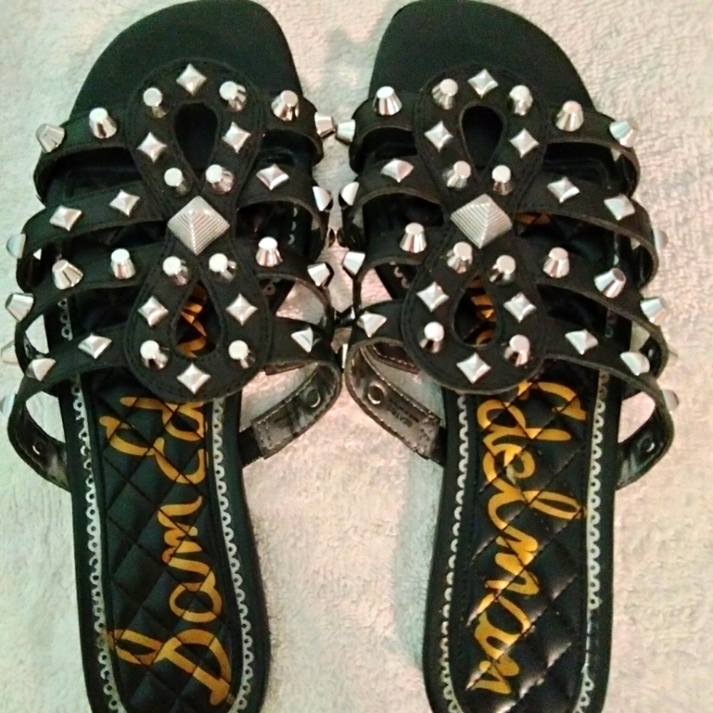Sam Edelman size 8 Black Beatris Leather Studded Sexy Sandals